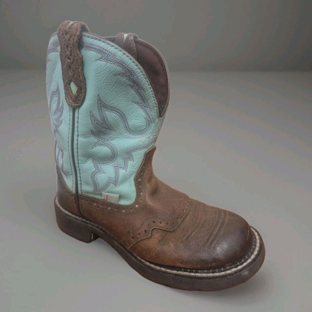 Justin Gypsy Women Size 7B Turquoise Brown Leather Cowgirl Western Boot L9915